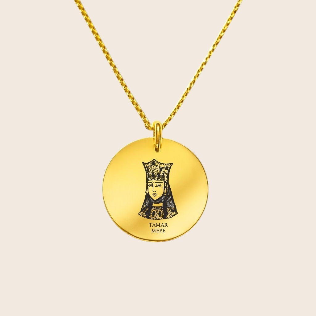 Homeland Jewelry – Georgia Tamar Mepe “King Tamar” Pendant with Engraving – A Sign of Connection to Georgia – 925 Silver &amp; 18K Gold Plated