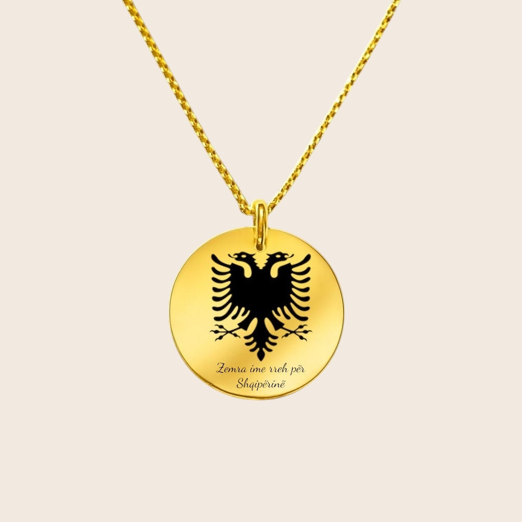 Homeland Jewelry – Albania Eagle Pendant with engraving “Zemra ime rreh për Shqipërinë” – a symbol of solidarity with Georgia – 925 Silver &amp; 18K Gold Plated