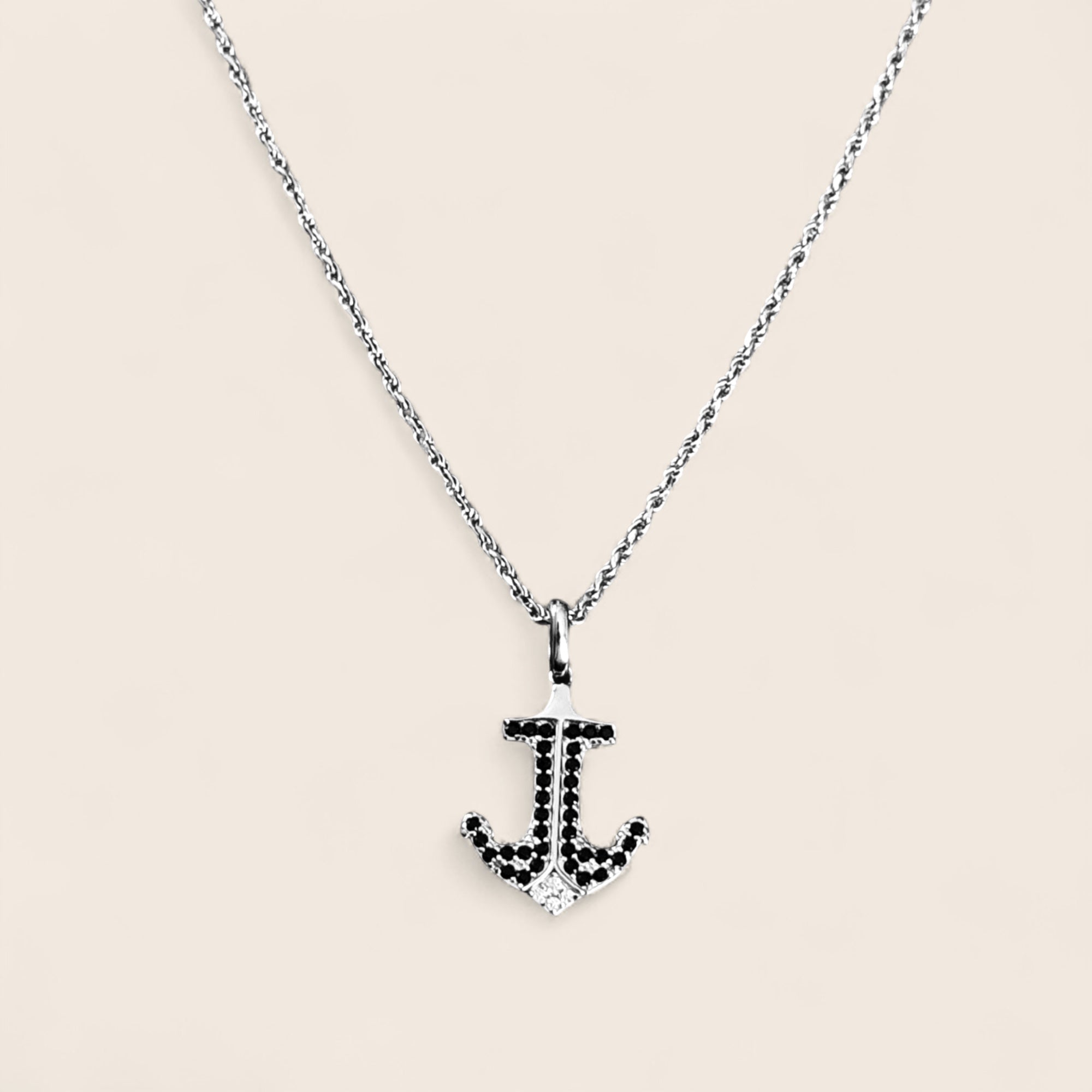 Men's anchor necklace Travel-Lover diamond cut with zirconia & black stones – 925 silver, 18K gold-plated, unisex