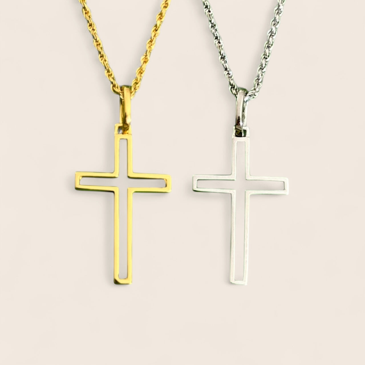 Men's necklace, elegant minimalist cross chain with diamond cut – 925 silver 18K gold-plated, unisex