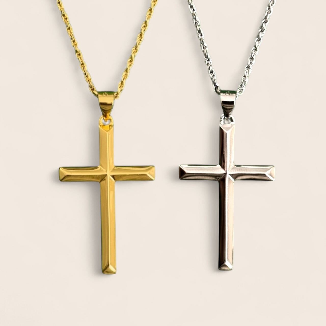 Men's necklace solid cross chain with diamond cut – 925 silver 18K gold-plated, unisex