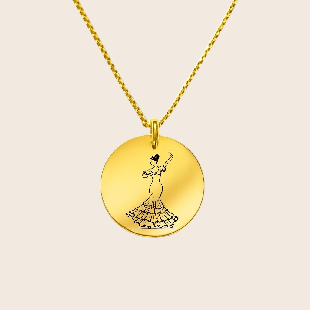 Homeland Jewelry – Flamenco Dancer Pendant – Necklace for Dancers &amp; a Symbol of Connection to Spain – 925 Silver &amp; 18K Gold Plated
