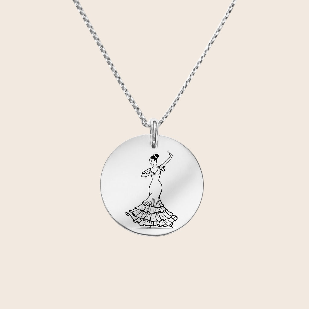 Heimat Schmuck – Flamenco Tänzerin Anhänger – Halskette für Tänzer & Zeichen der Verbundenheit mit Spanien – 925 Silber & 18K Vergoldet