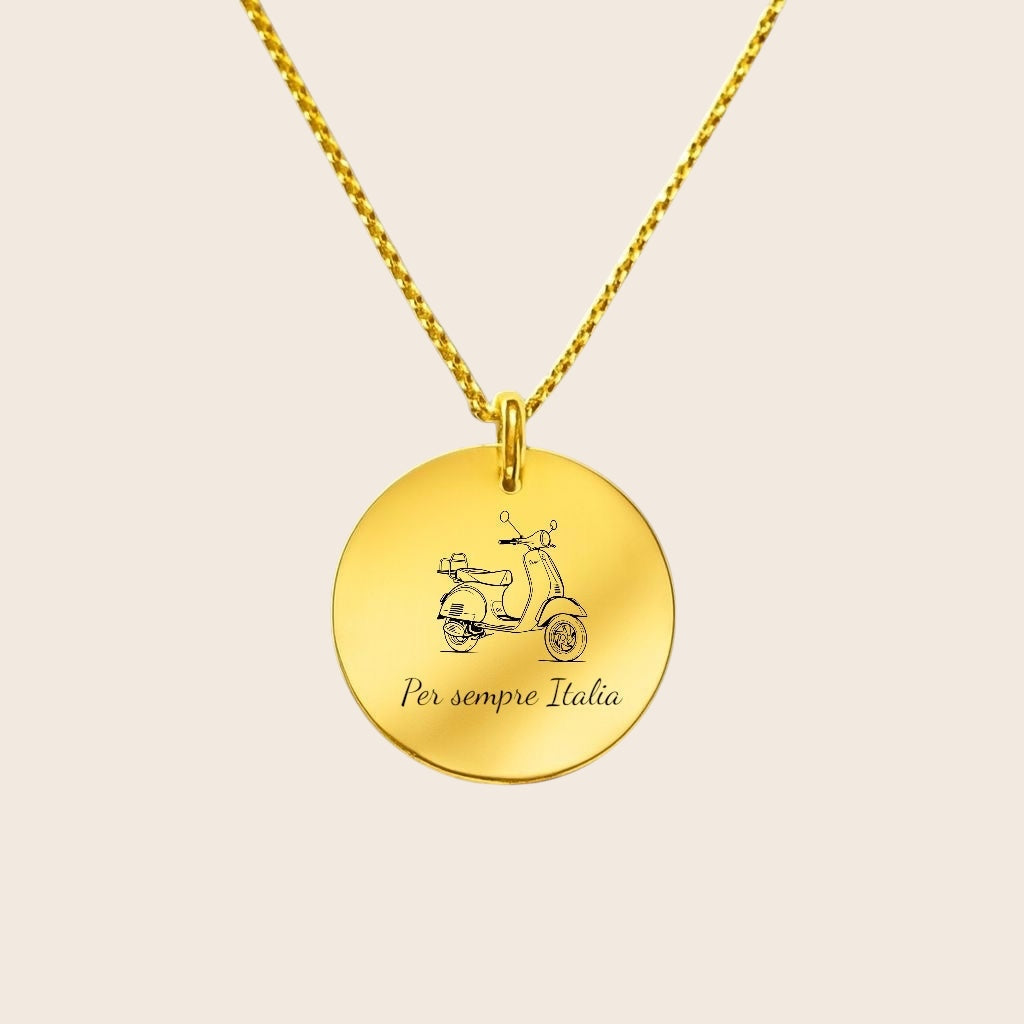 Homeland Jewelry – Vespa pendant with engraving “Per Sempre Italia” – symbol of solidarity with Italy – made of 925 silver &amp; 18K gold-plated