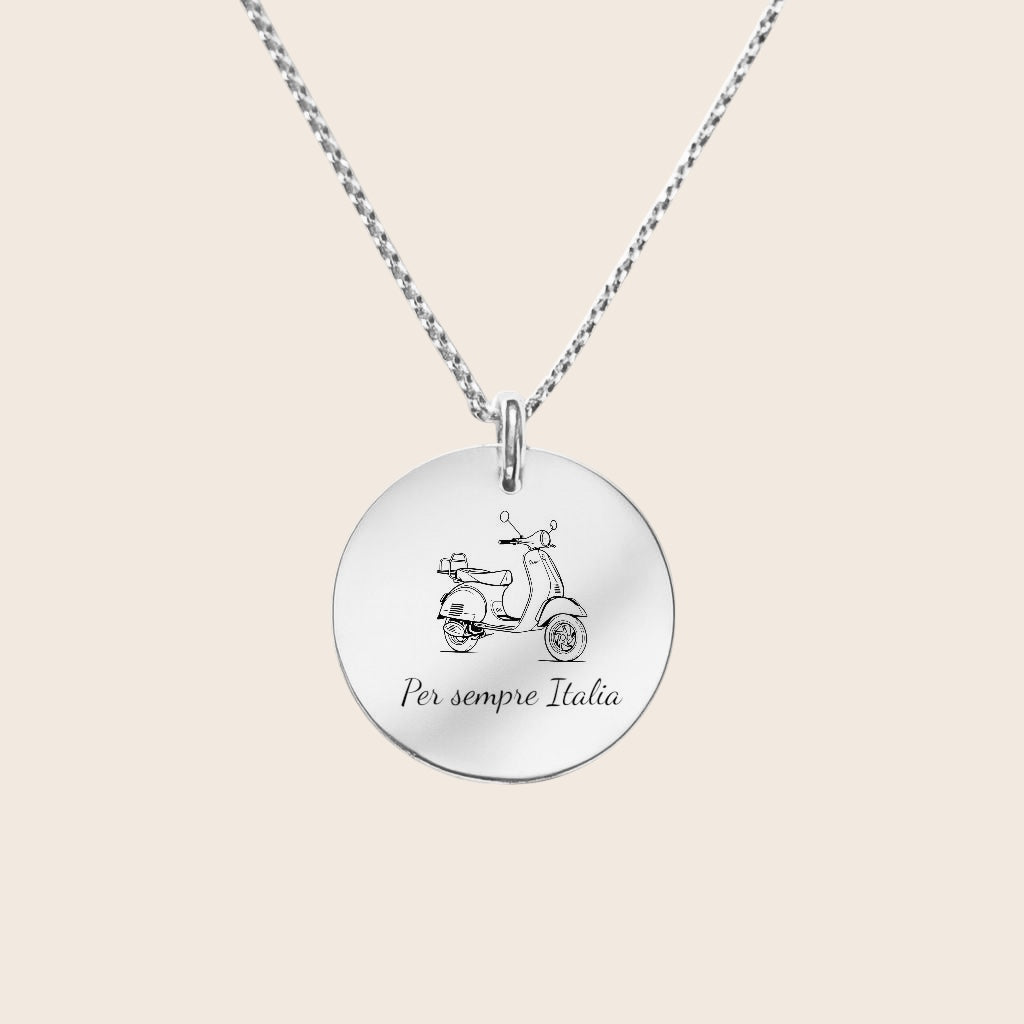 Heimat Schmuck – Vespa Anhänger mit Gravur „Per Sempre Italia“ – Symbol der Verbundenheit mit Italien – Aus 925 Silber & 18K Vergoldet