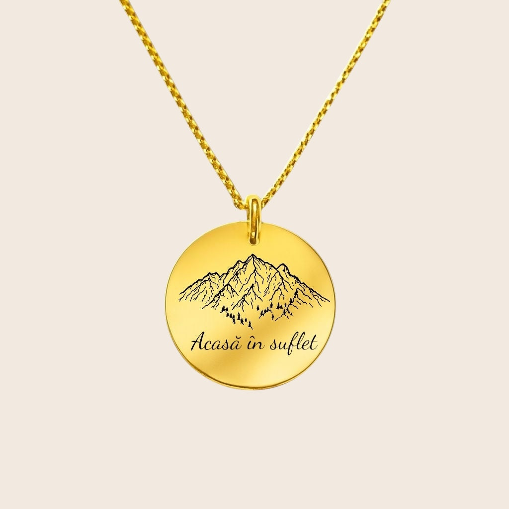 Homeland Jewelry – Carpathian Pendant with engraving “Acasă în suflet” (Home in the Heart) – Symbol of connection with Romania – Made of 925 Silver &amp; 18K Gold Plated