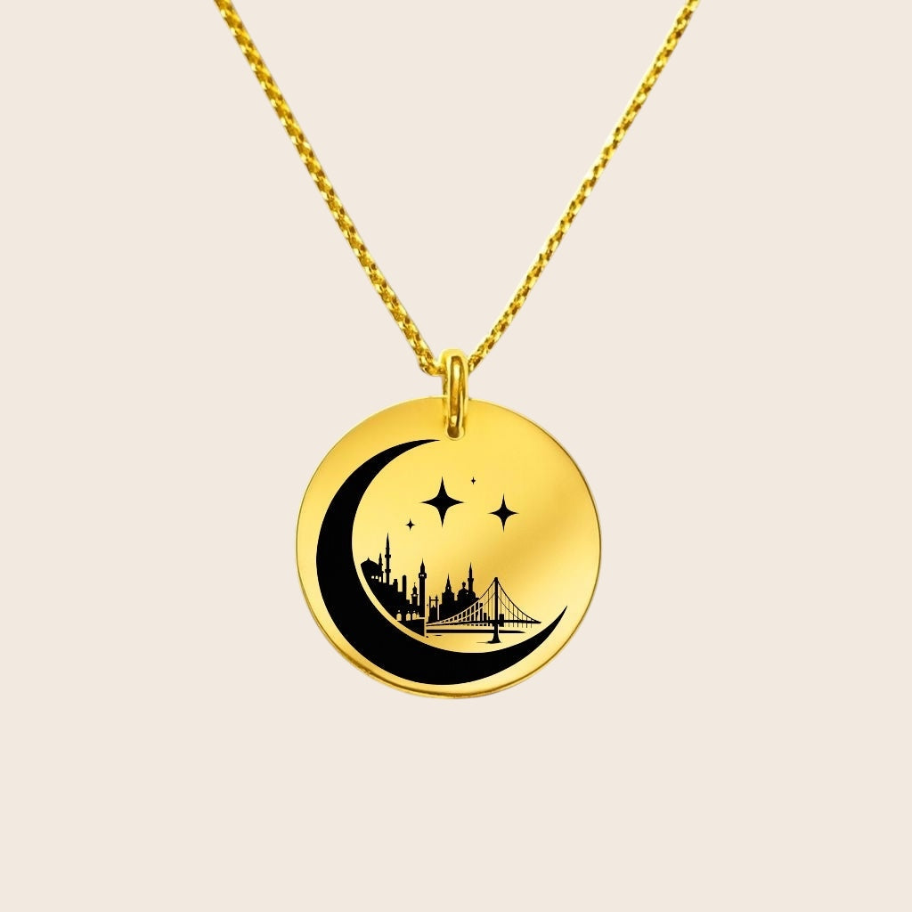 Home Jewelry Türkiye – Bosphorus Bridge with Crescent Moon &amp; Star – 925 Silver &amp; Gold
