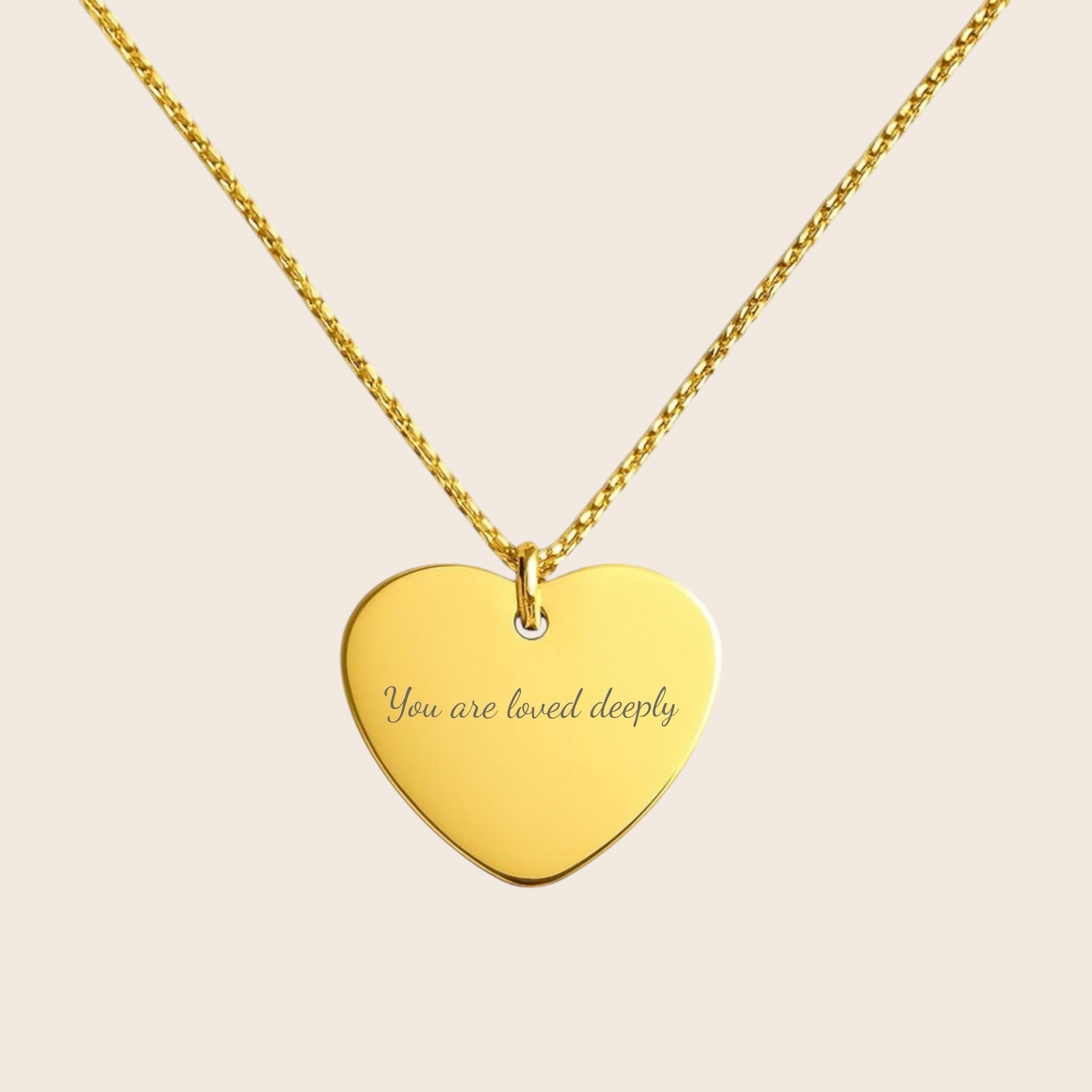 Personalized “you are loved deeply” engraved heart-shaped necklace – 925 silver 18K gold-plated