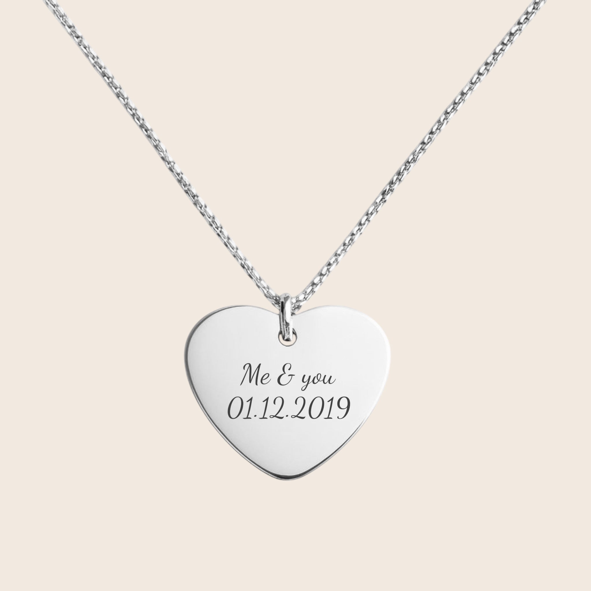 Personalized “me &amp; you” / “Forever started” with date engraving heart-shaped necklace – 925 silver 18K gold-plated