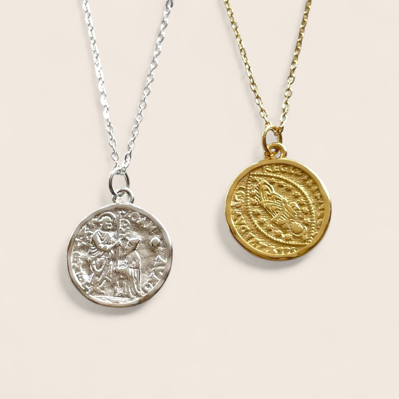 Napoleon Coin – Round necklace, two-sided, made of 925 silver 18K gold-plated