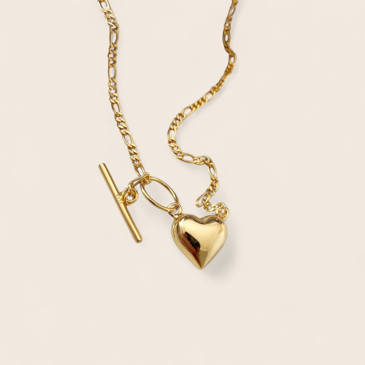 3D heart love necklace – Figaro necklace made of 925 silver 18K gold-plated