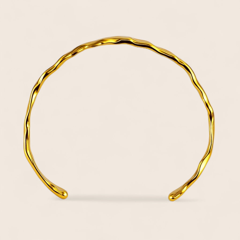Minimalist structured bangle in drop design – adjustable size, 925 silver 18K gold-plated