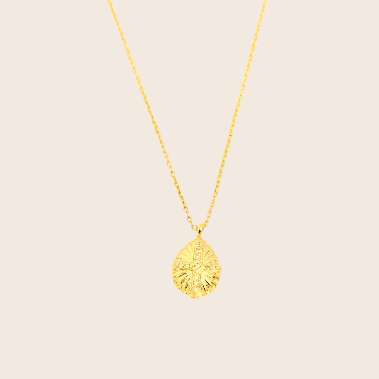 Modern oval cross with zirconia necklace made of 925 silver gold-plated