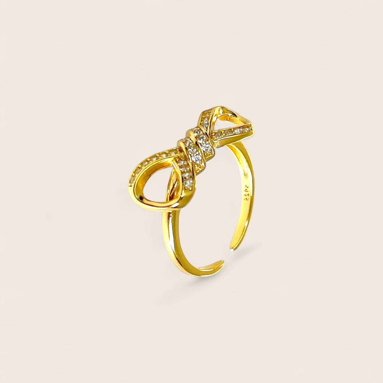 Bow with zirconias ring adjustable size made of 925 silver gold-plated