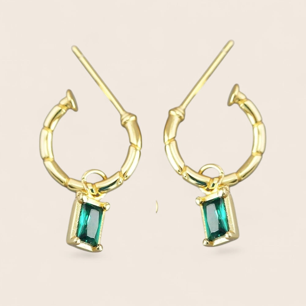 Mini hoop earrings with charms – emerald stone, made of gold-plated 925 silver