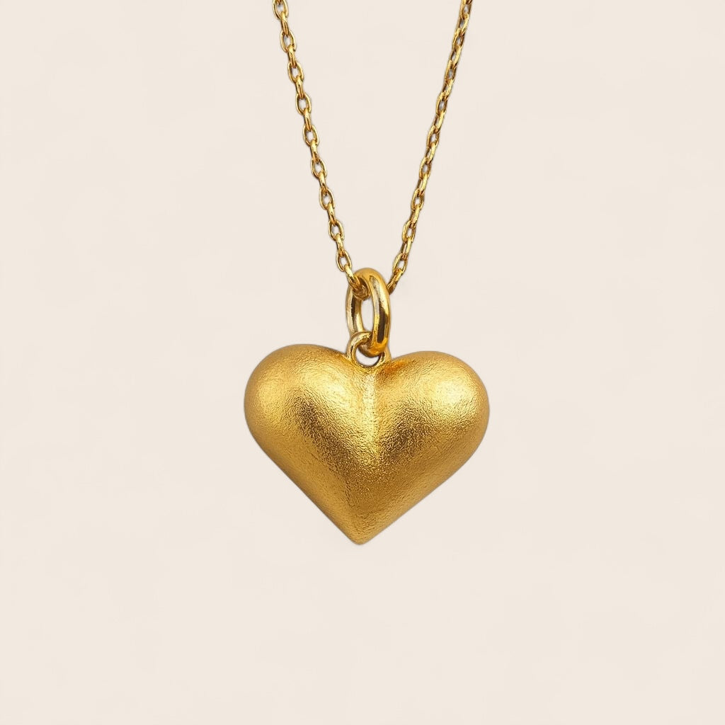 Necklace 3D heart pendant with matte structure 925 silver 18K gold-plated