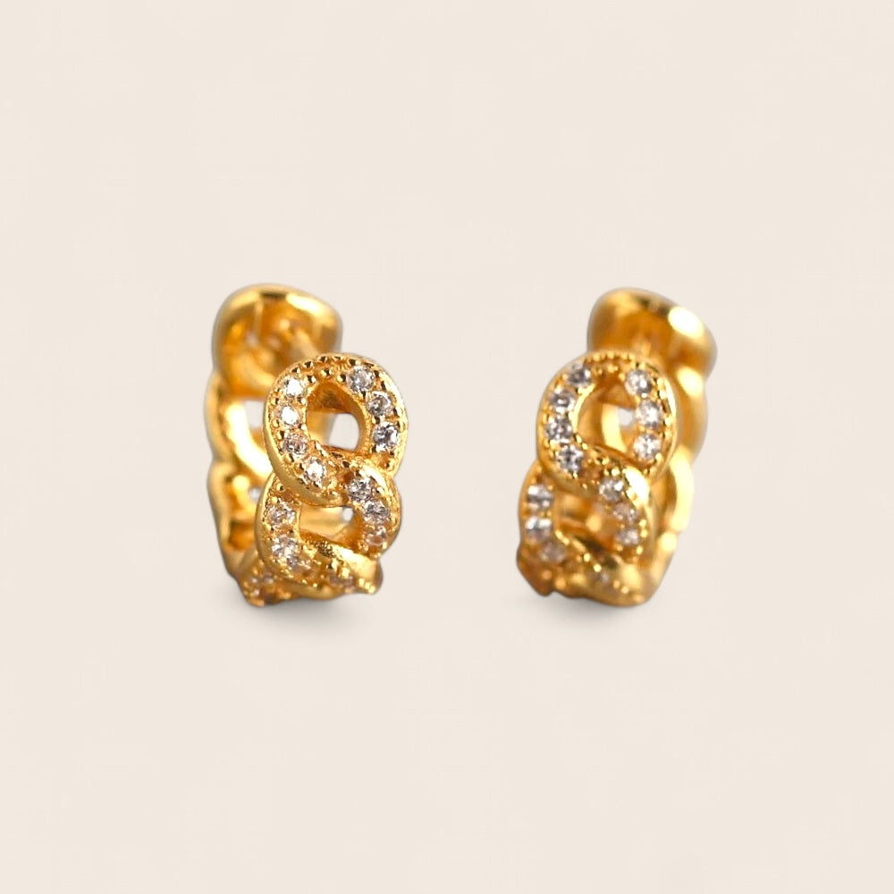 Mini Hoops Chain Design Hoop Earrings with Diamond Inlay Zirconias Minimalist Earrings – made of 925 Silver 18K Gold Plated