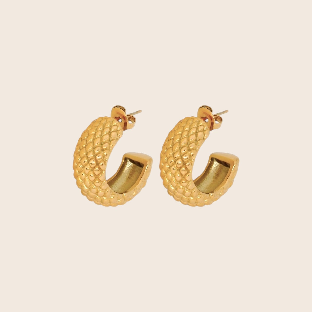 Honeycomb Hoop Earrings – 18K gold-plated stainless steel