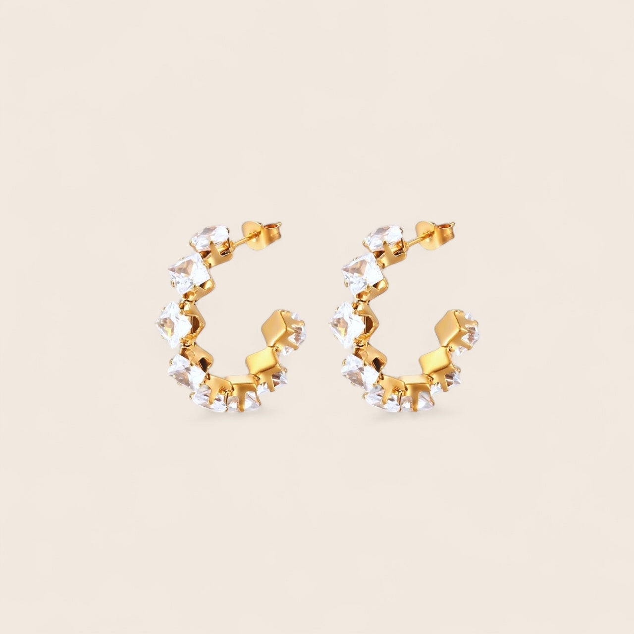 Sparkling gemstone earrings – 18K gold-plated stainless steel