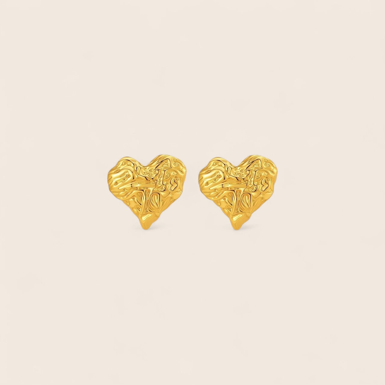 Structured Heart Stud Earrings – 18K Gold Plated Stainless Steel