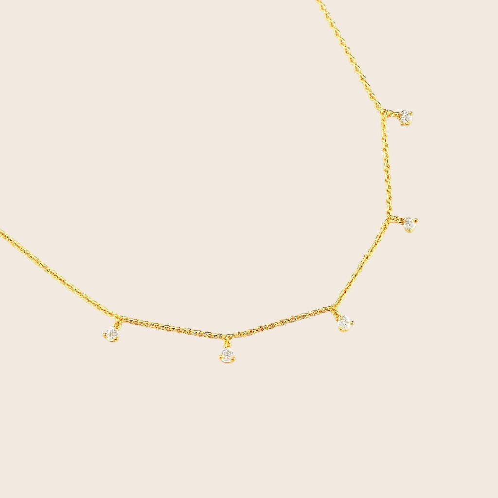 Elegant 5 zirconia necklace made of 925 silver 18K gold-plated