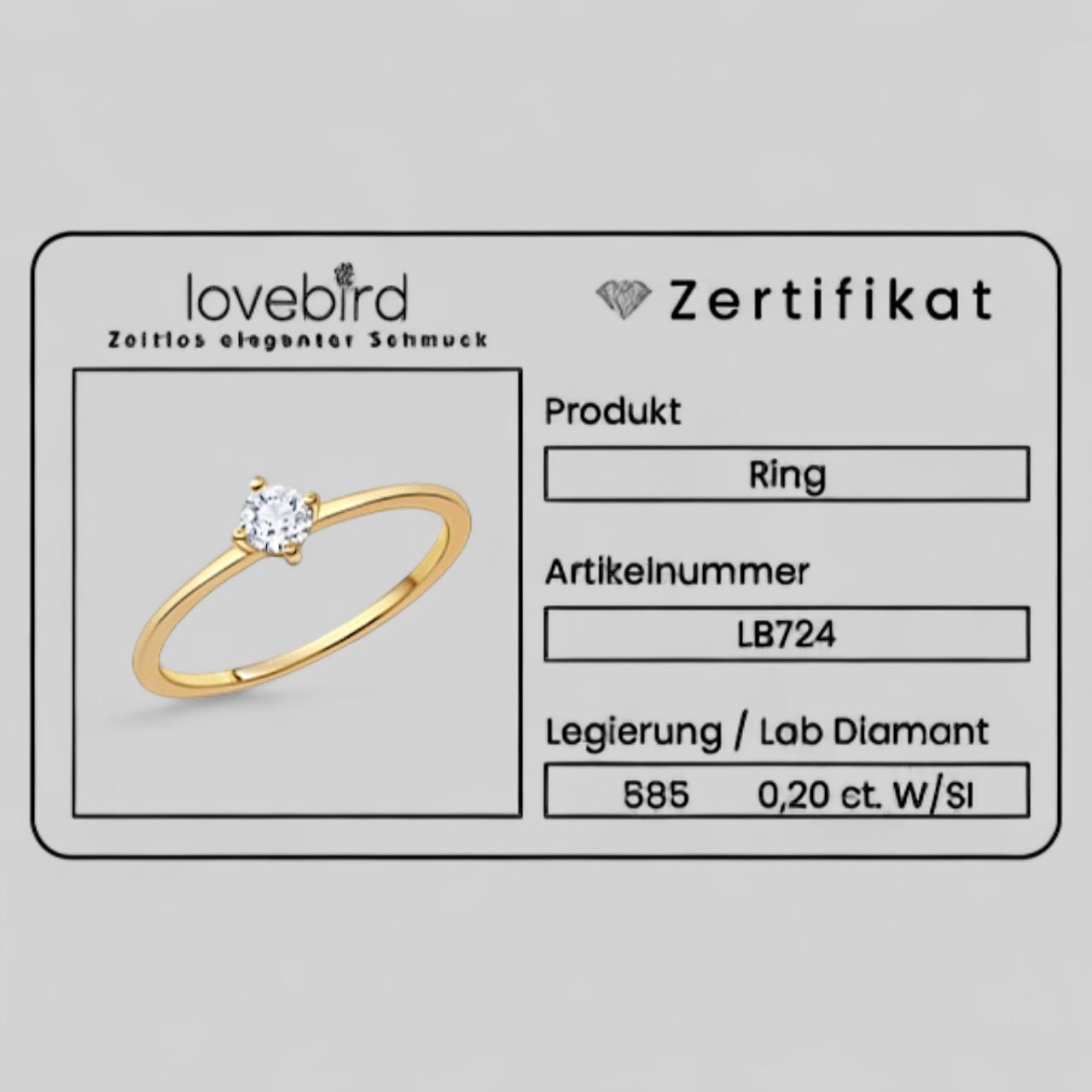 585 Gold minimalistischer Verlobungsring mit 0,20 ct. Lab Grown Brilliant - Damenring