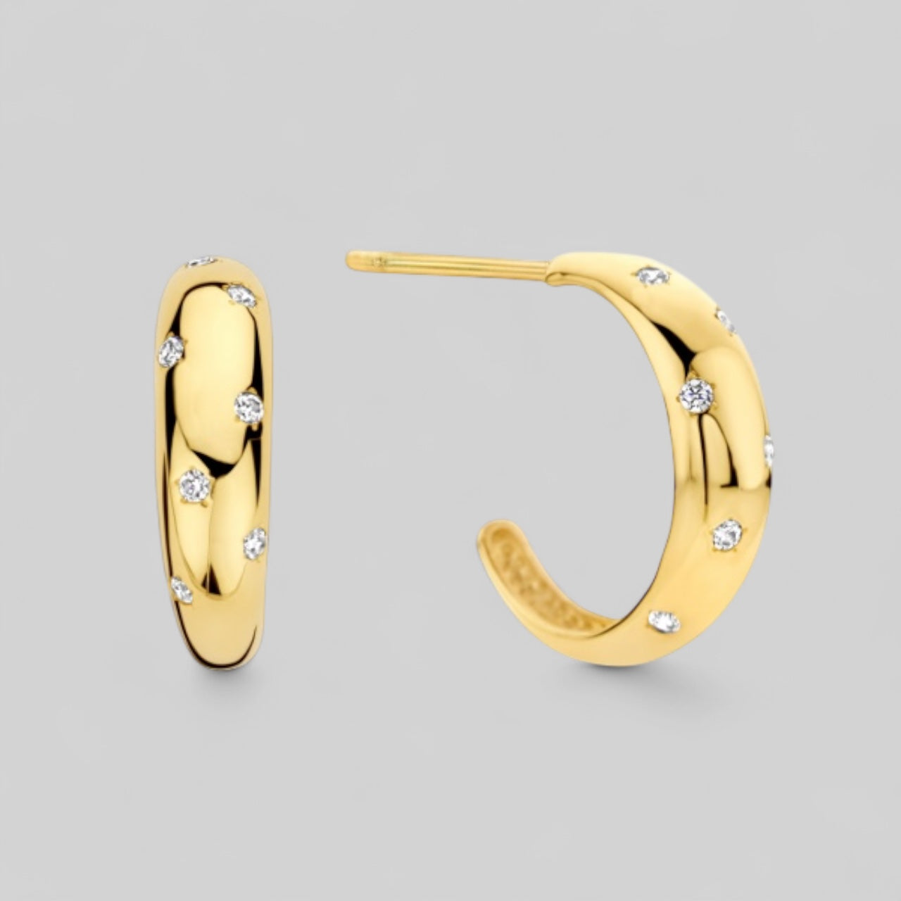 585 Gold elegante Ohrstecker mit 16 Zirkonia - Dots Ohrringe