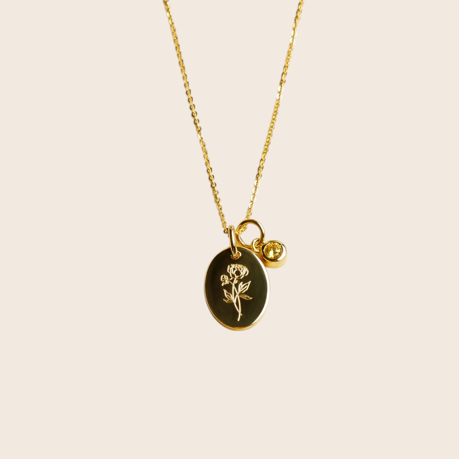 Personalisierte Halskette mit Geburtsblumen- und Geburtsstein-Anhänger aus 925 Silber oder Silber vergoldet