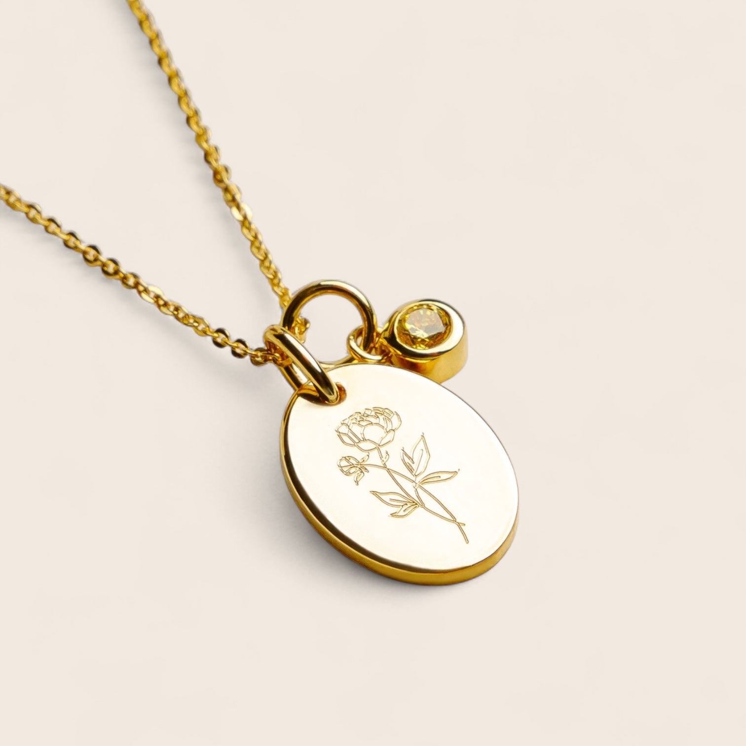 Personalisierte Halskette mit Geburtsblumen- und Geburtsstein-Anhänger aus 925 Silber oder Silber vergoldet