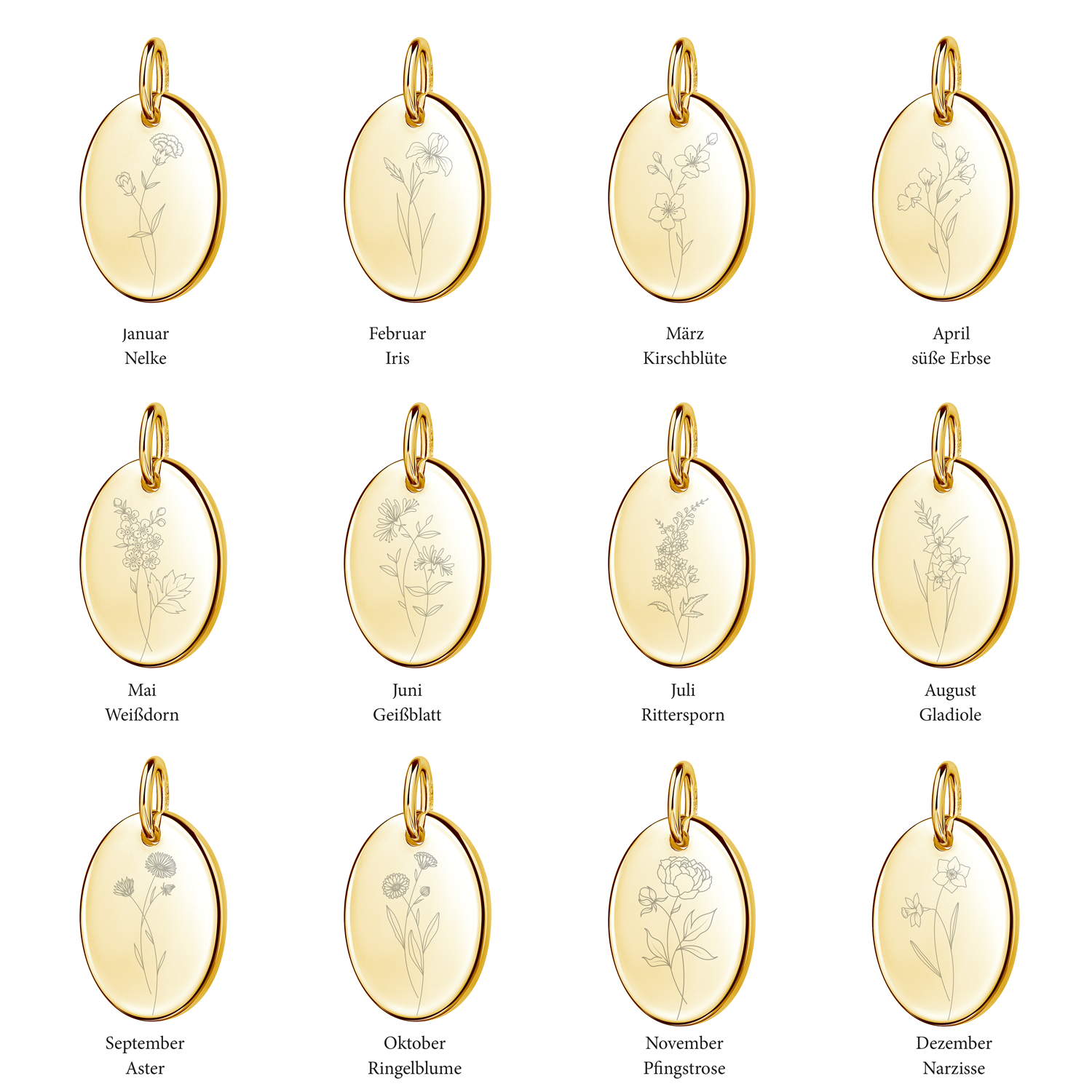 Personalized necklace with birth flower and birthstone pendant made of 925 silver or silver gold-plated