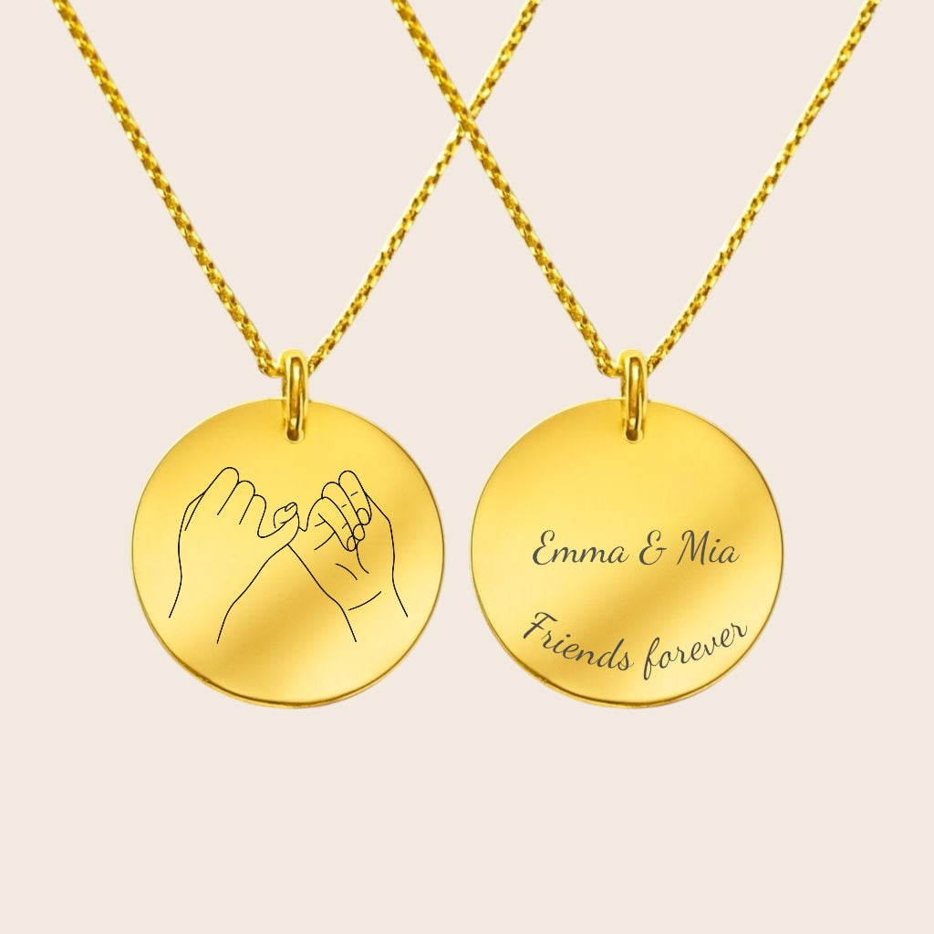 Personalisierte Halskette –  runder Gravur Anhänger - „Friends Forever“ Geschenk für beste Freundinnen - aus 925 Silber oder Silber vergoldet