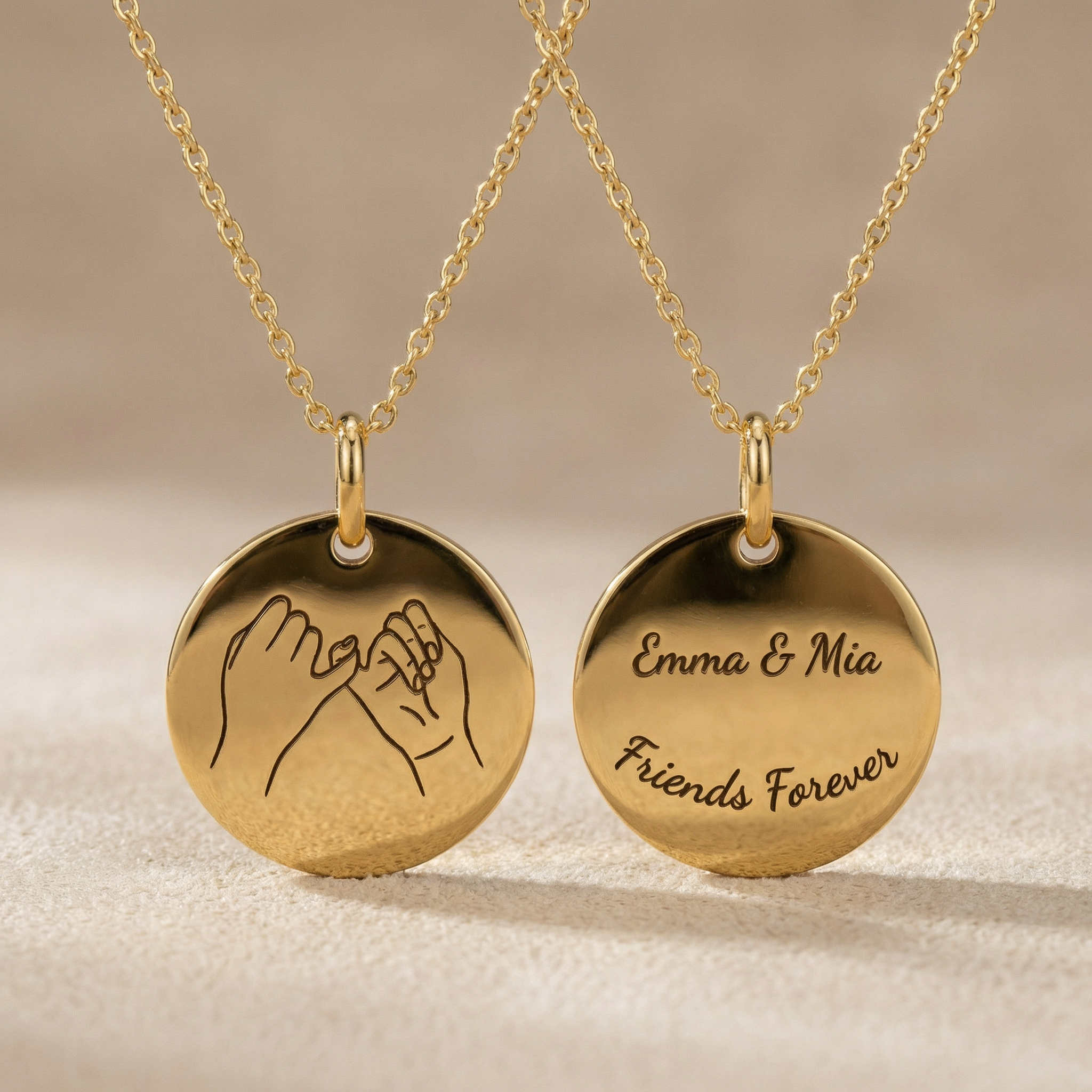 Personalisierte Halskette –  runder Gravur Anhänger - „Best Friends Forever“ Geschenk für beste Freundinnen - aus 925 Silber oder Silber vergoldet - NINASIA