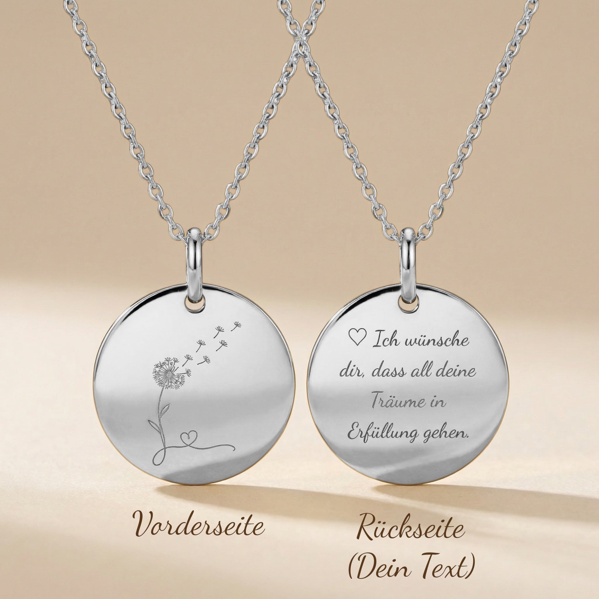 Personalisierte Halskette –  Pusteblumen-Wunschkette – „Wishes in the Wind“ aus 925 Silber oder Silber vergoldet - NINASIA