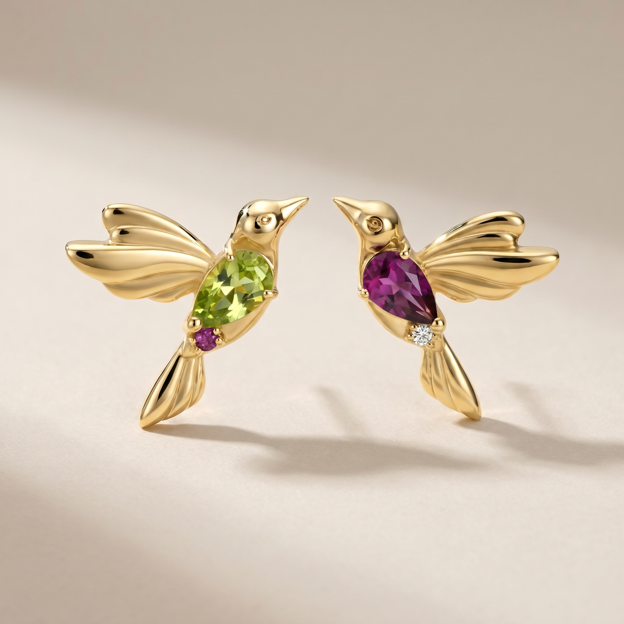 Kolibri Vögel farbige Ohrstecker Ohrringe aus 925 Silber vergoldet - NINASIA