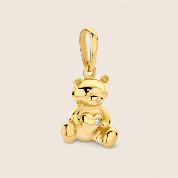 585 gold pendant with cubic zirconia “Teddy bear with heart” with or without chain