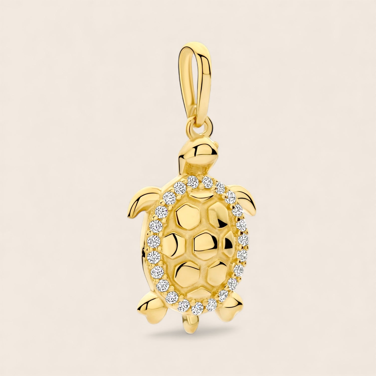 585 gold turtle pendant, symbol of protection and wisdom, with 22 cubic zirconia stones, with or without chain.