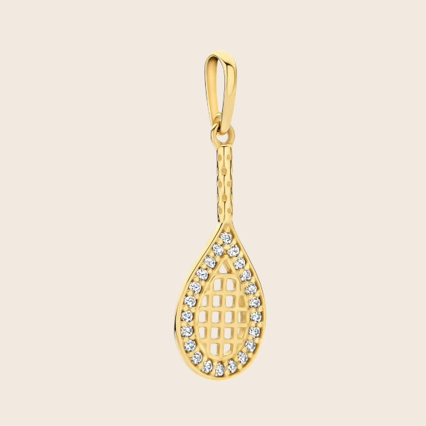 585 gold tennis racket pendant with 22 cubic zirconia - the ideal gift for tennis lovers - with or without chain