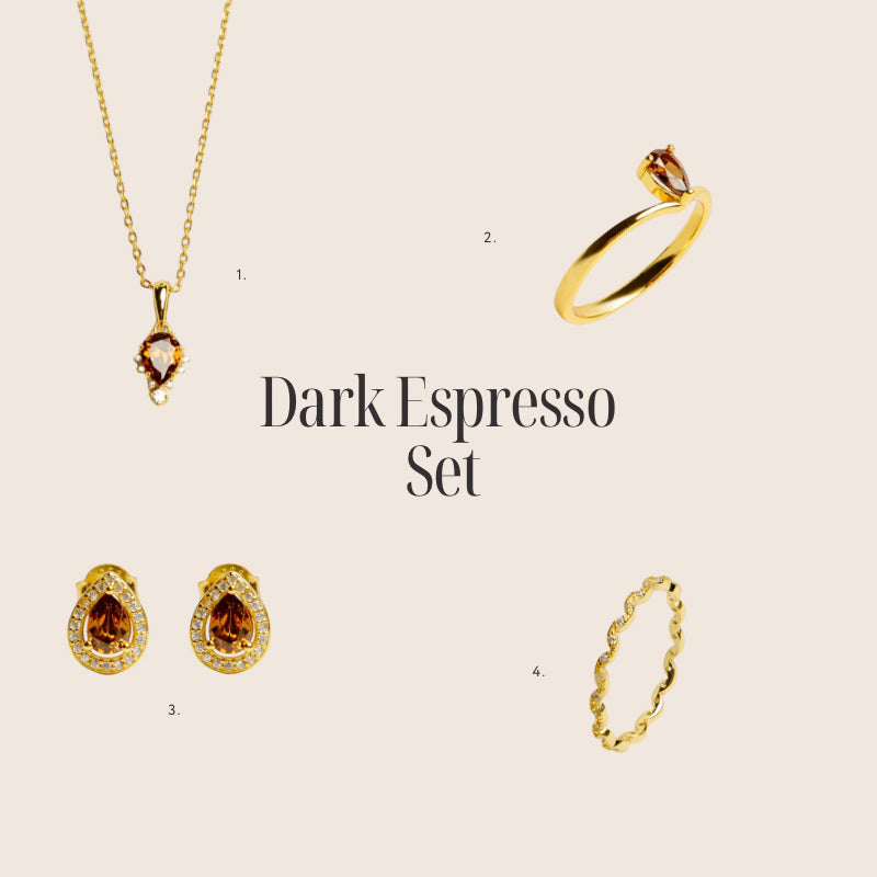 Dark Espresso Set made of 925 silver, 18K gold plated