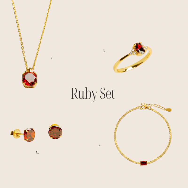 Ruby Set aus 925 Silber 18K vergoldet
