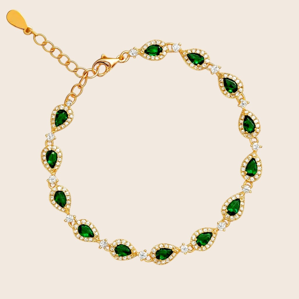 Smaragdgrün Diamanten-Inlay Zirkonias Tropfendesign Armband 925 Silber vergoldet