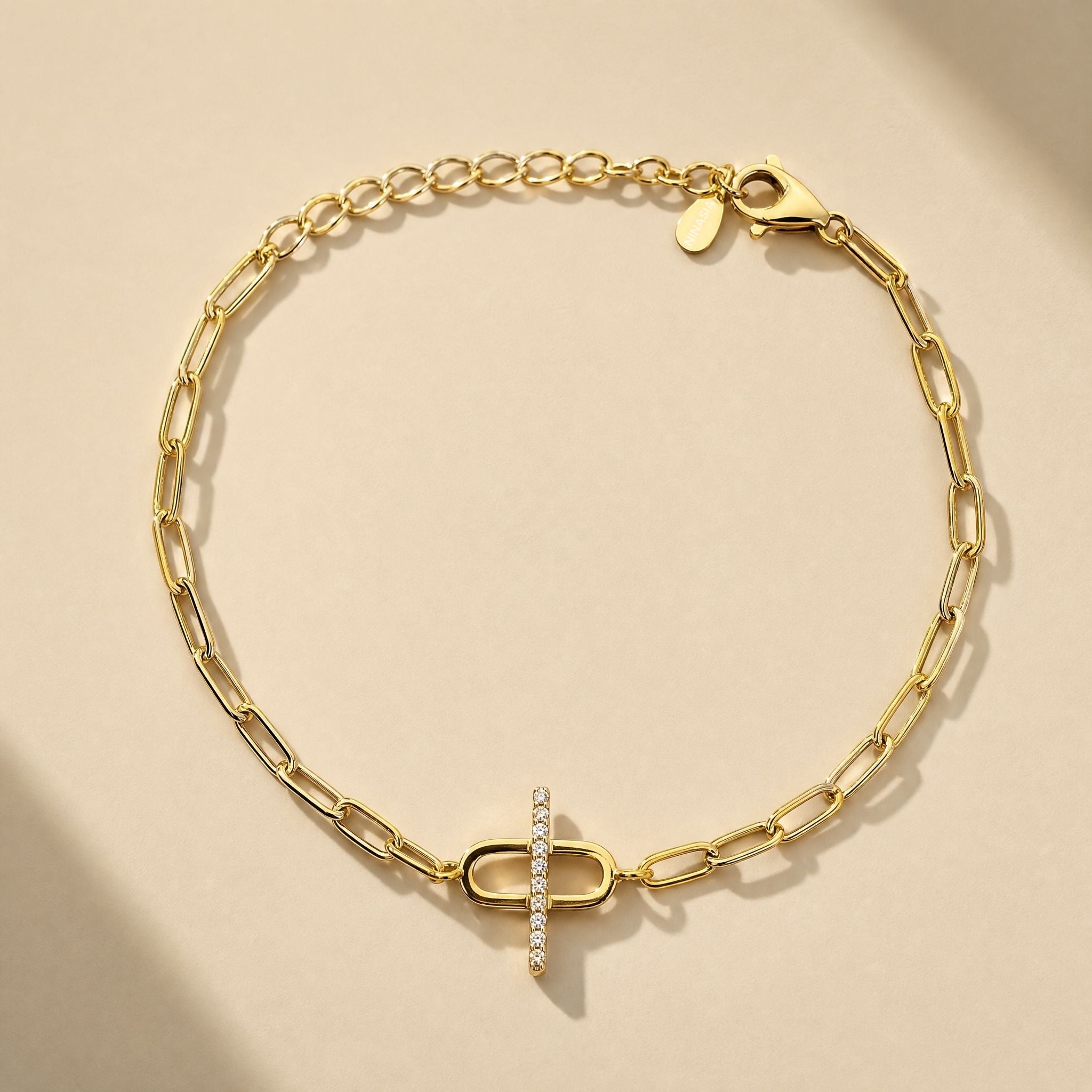 ENDLESS DREAMS – Paperclip-Armband mit funkelnden Zirkonias, aus 925er Silber 18K vergoldet