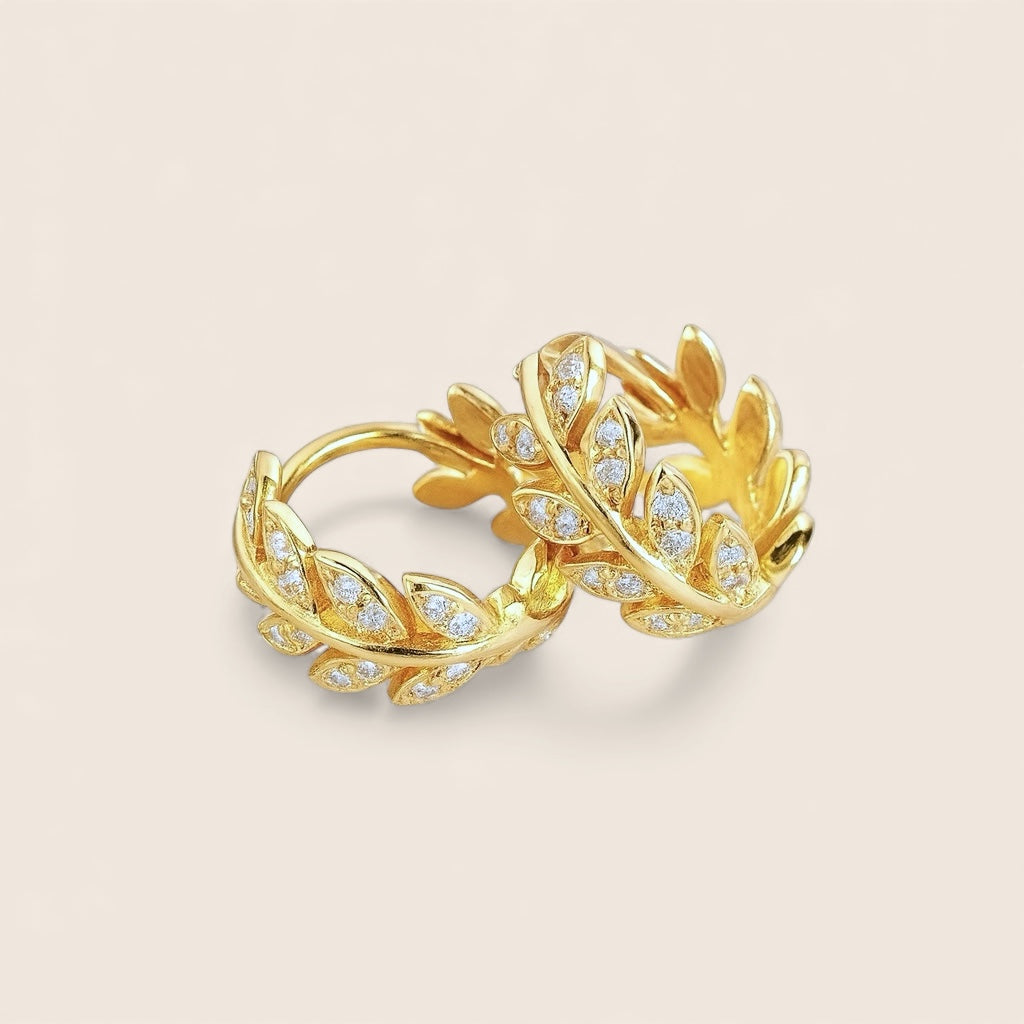 Olivenblatt Mini Hoops Creolen Silber 925 18K vergoldet