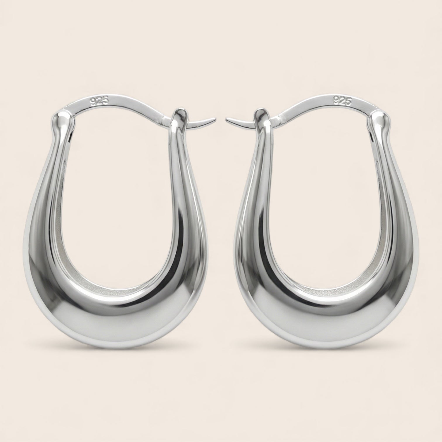 Große U-förmige französische Creolen Chunky Statement Ohrringe aus 925 Silber