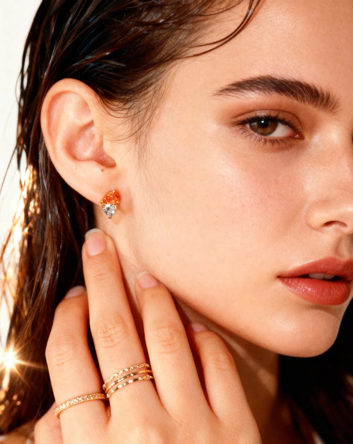 DARK CHAMPAGNE Schmuckset Champagnerfarbene Halskette, Ohrringe und Armreif aus 925 Silber 18K vergoldet