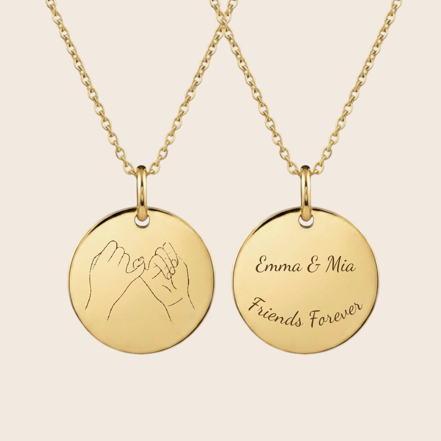 Personalisierte Halskette –  runder Gravur Anhänger - „Friends Forever“ Geschenk für beste Freundinnen - aus 925 Silber oder Silber vergoldet