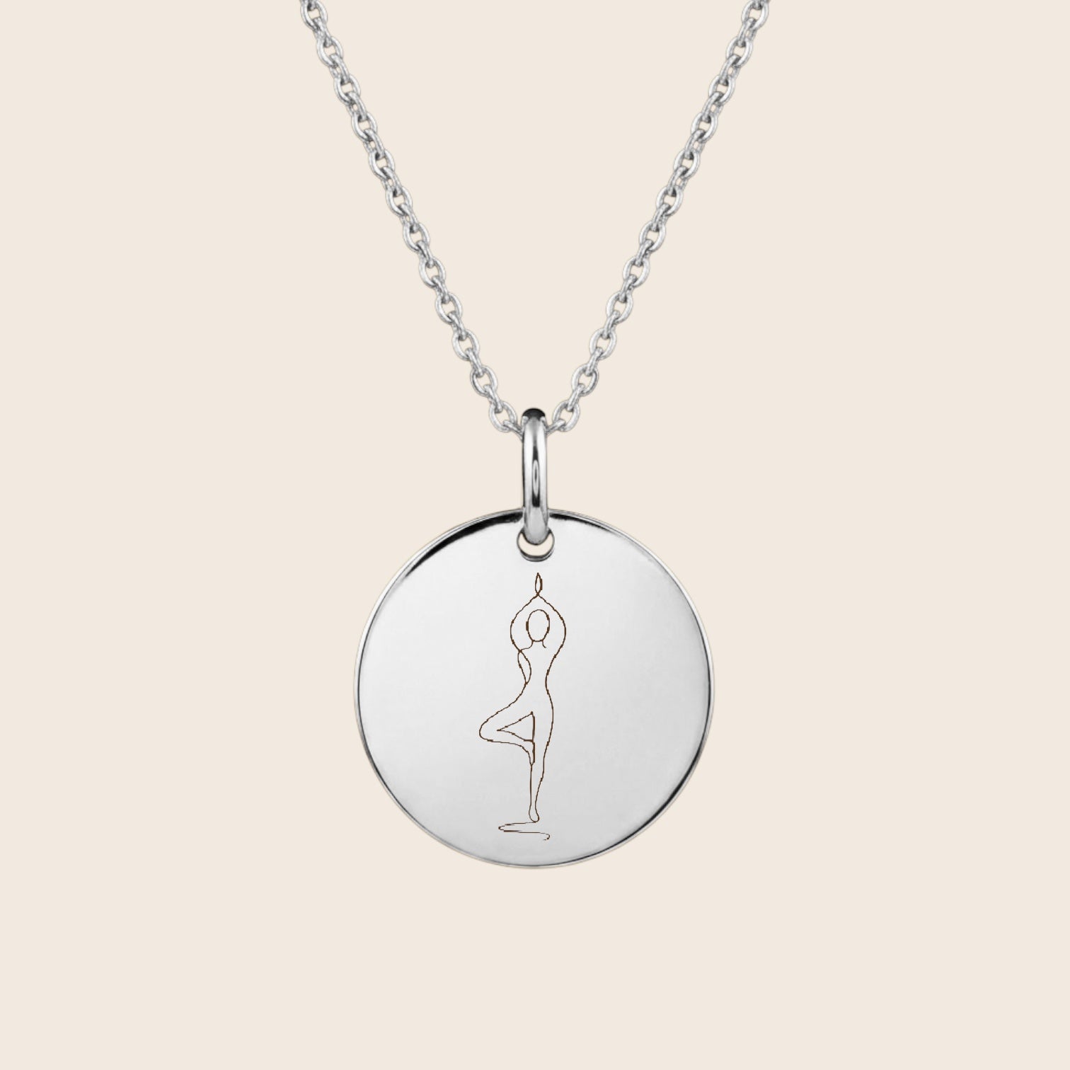 Personalisierte Halskette –  runder Gravur Anhänger - Yoga Pose - aus 925 Silber oder Silber vergoldet