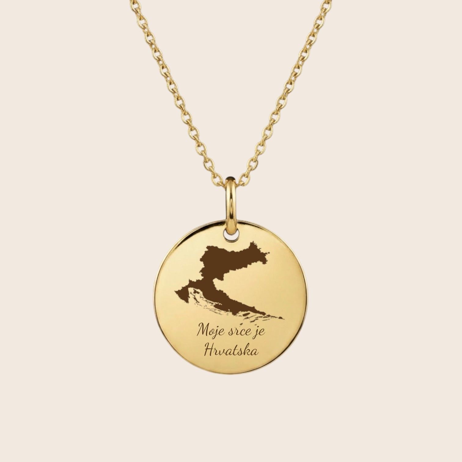 Heimat Schmuck – Kroatien Karte Anhänger mit Gravur „Moje srce je Hrvatska“ – Zeichen der Verbundenheit mit Kroatien – 925 Silber & 18K Vergoldet