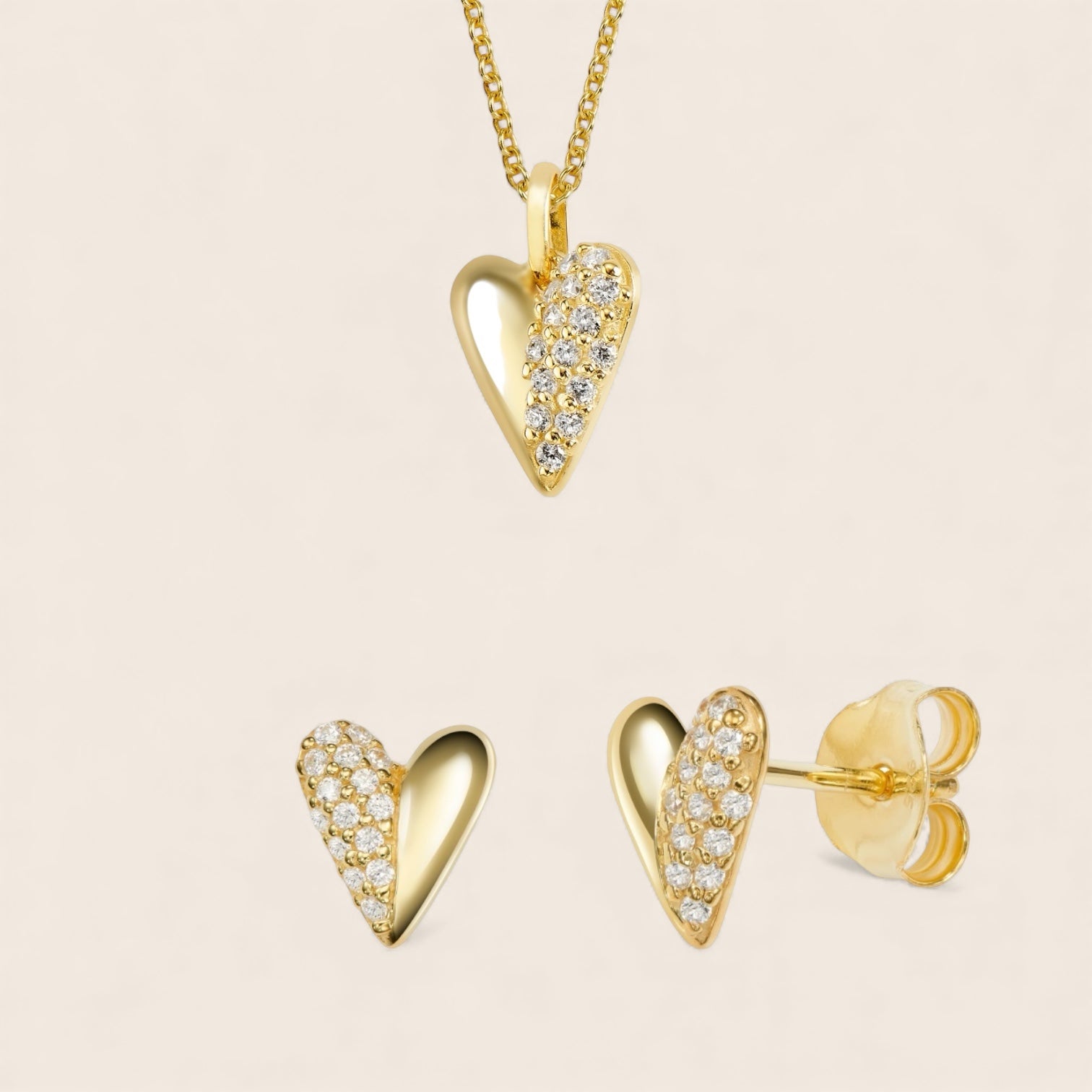 „Desira“ Schmuckset Herz Ohrstecker und Halskette aus 925 Silber 18K vergoldet