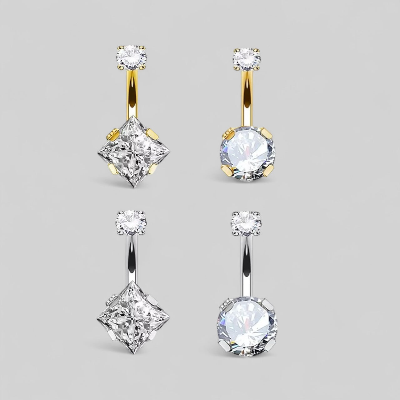 Titanium belly button piercing with clear zirconia stones