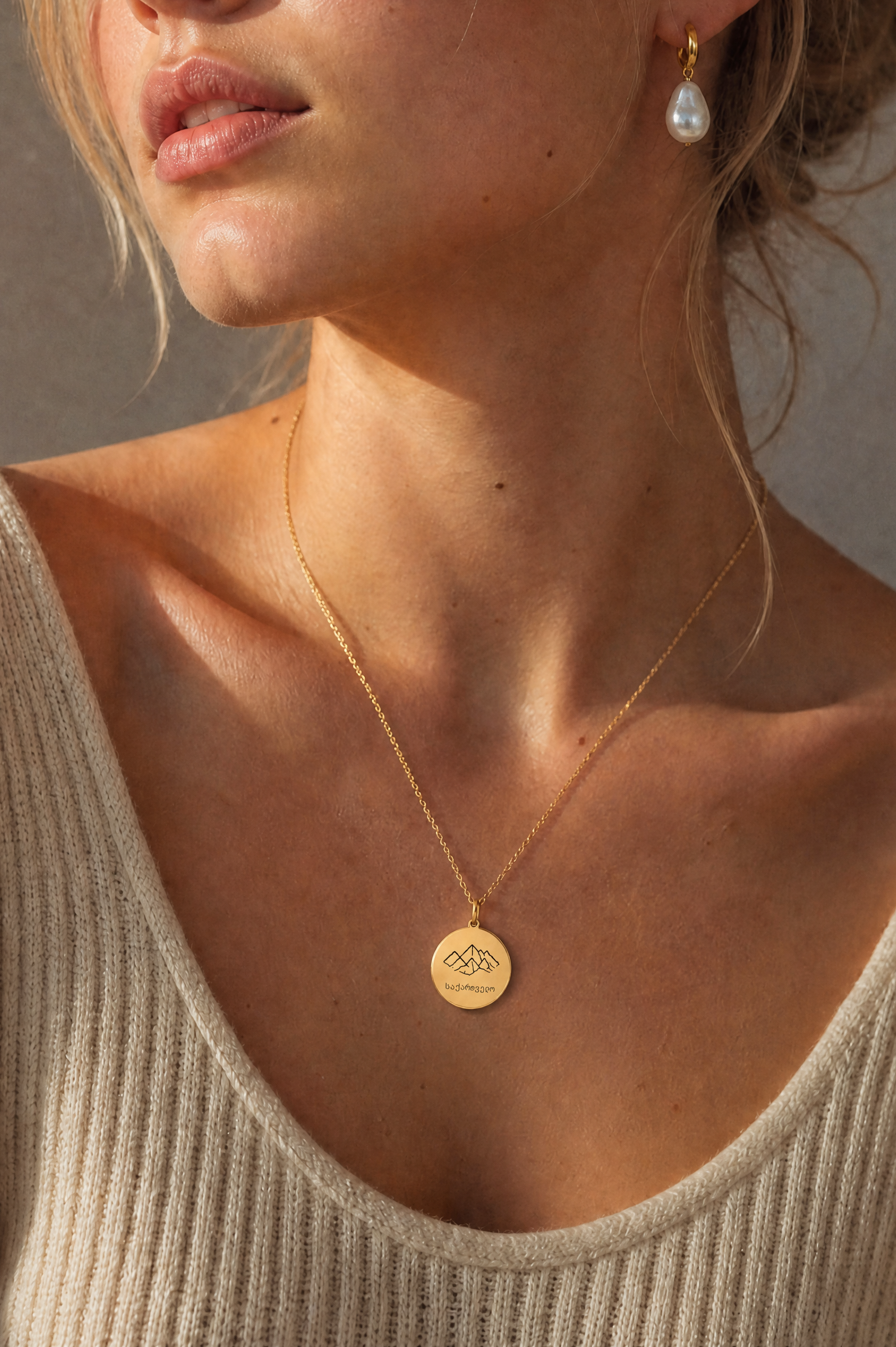 Homeland Jewelry - Georgia "Sakartvelo" Mountains Engraving Necklace - Gift for Georgians with Mountain Motif